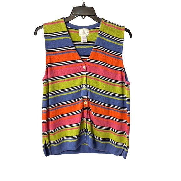 Susan Bristol Cardigan Sweater Vest Knit Size L Retro Stripes Tank Top Rainbow - Picture 8 of 8